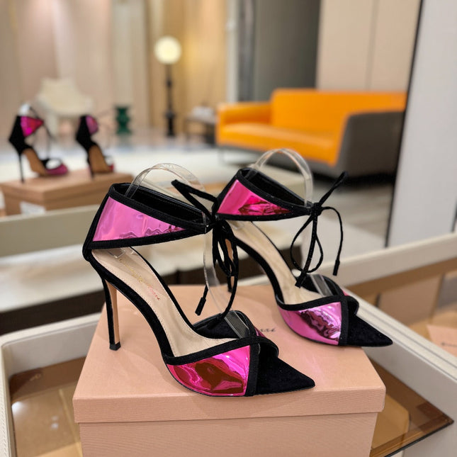 GIANVITO ROSSI 26S HEELS 105 MM IN BLACK SUEDE AND METALLIC PINK CALFSKIN