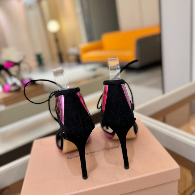 GIANVITO ROSSI 26S HEELS 105 MM IN BLACK SUEDE AND METALLIC PINK CALFSKIN