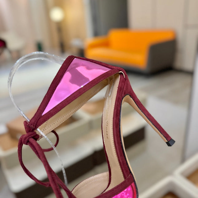 GIANVITO ROSSI 26S HEELS 105 MM IN DARK RED SUEDE AND METALLIC PINK CALFSKIN