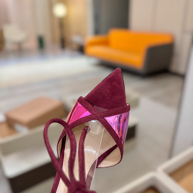 GIANVITO ROSSI 26S HEELS 105 MM IN DARK RED SUEDE AND METALLIC PINK CALFSKIN