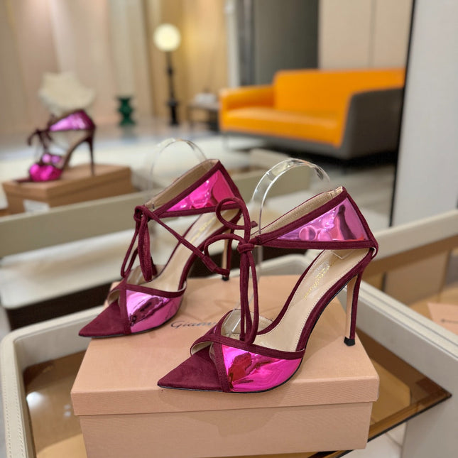 GIANVITO ROSSI 26S HEELS 105 MM IN DARK RED SUEDE AND METALLIC PINK CALFSKIN