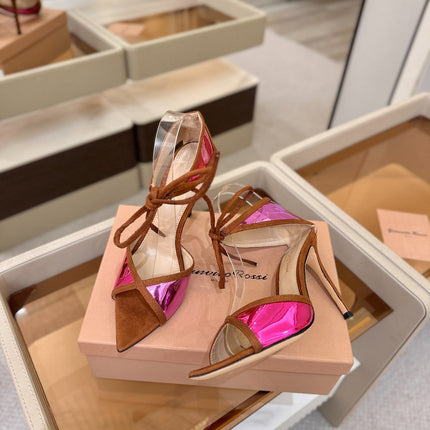 GIANVITO ROSSI 26S HEELS 105 MM IN BROWN SUEDE AND METALLIC PINK CALFSKIN