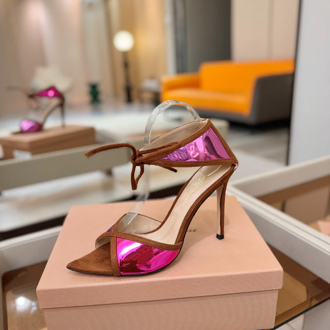 GIANVITO ROSSI 26S HEELS 105 MM IN BROWN SUEDE AND METALLIC PINK CALFSKIN