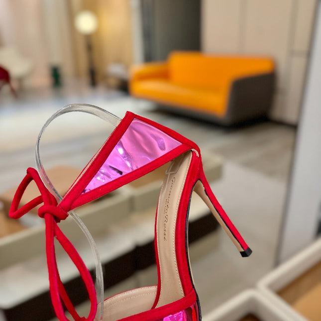 GIANVITO ROSSI 26S HEELS 105 MM IN RED SUEDE AND METALLIC PINK CALFSKIN