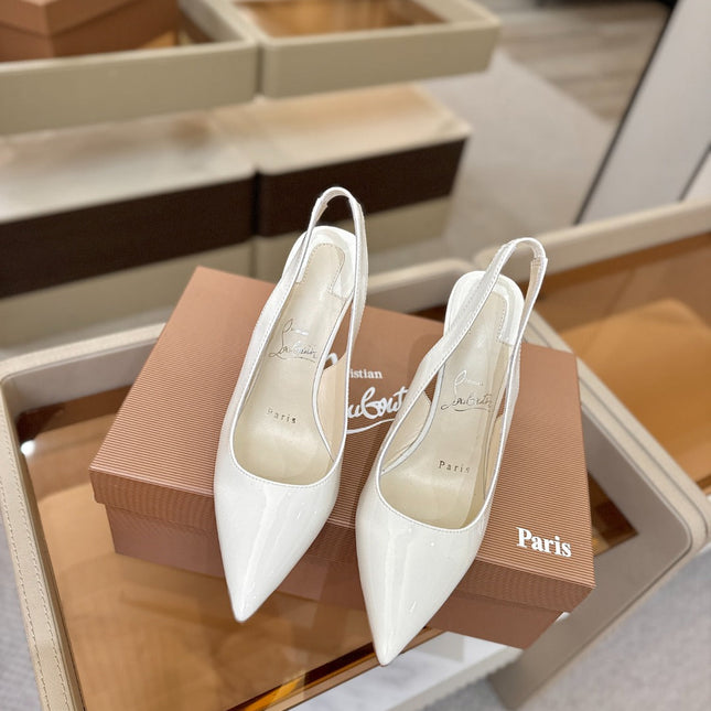 CHRISTIAN LOUBOUTIN 26S SLINGBACK HEELS 105 MM IN WHITE PATENT CALFSKIN