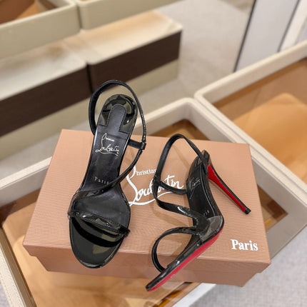 CHRISTIAN LOUBOUTIN 26S ROSA Z HIGH-HEEL SANDALS 105 MM IN BLACK PATENT LAMBSKIN