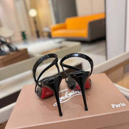 CHRISTIAN LOUBOUTIN 26S ROSA Z HIGH-HEEL SANDALS 105 MM IN BLACK PATENT LAMBSKIN