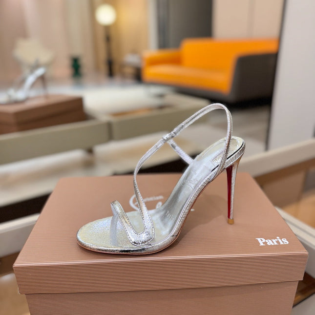 CHRISTIAN LOUBOUTIN 26S ROSA Z HIGH-HEEL SANDALS 105 MM IN SILVER LAMBSKIN