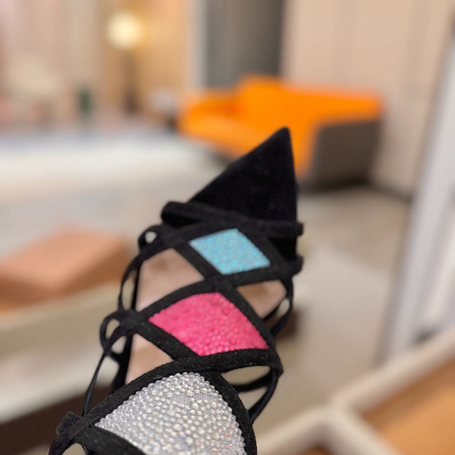 GIANVITO ROSSI 26S CROSS STRAP HEELS 85 MM IN BLACK SUEDE