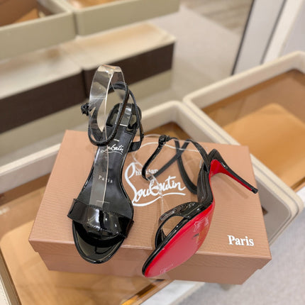 CHRISTIAN LOUBOUTIN 26S HEELED SANDALS 85 MM IN BLACK PATENT CALFSKIN