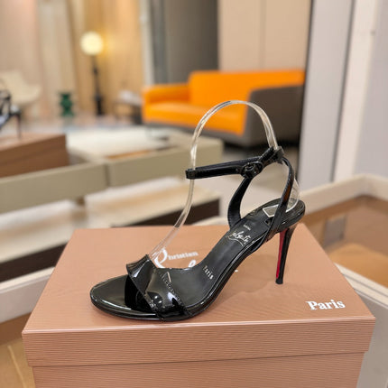 CHRISTIAN LOUBOUTIN 26S HEELED SANDALS 85 MM IN BLACK PATENT CALFSKIN