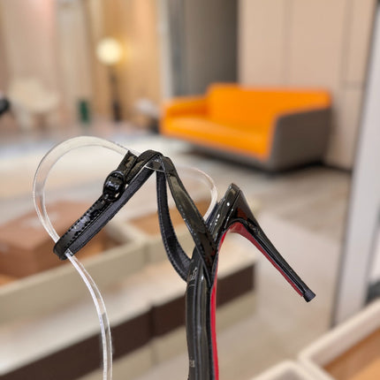 CHRISTIAN LOUBOUTIN 26S HEELED SANDALS 85 MM IN BLACK PATENT CALFSKIN