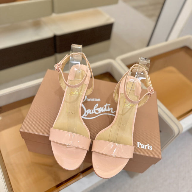 CHRISTIAN LOUBOUTIN 26S HEELED SANDALS 85 MM IN BLUSH PINK PATENT CALFSKIN