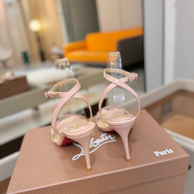 CHRISTIAN LOUBOUTIN 26S HEELED SANDALS 85 MM IN BLUSH PINK PATENT CALFSKIN