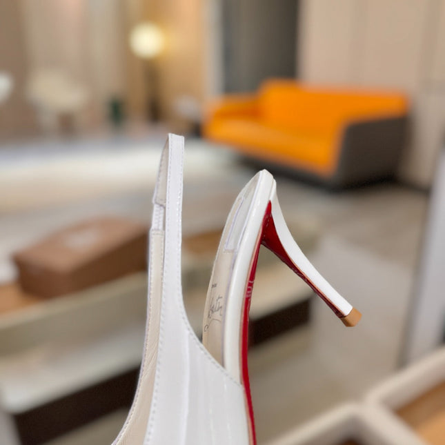 CHRISTIAN LOUBOUTIN 26S SLINGBACK HEELS 85 MM IN WHITE PATENT CALFSKIN