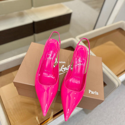 CHRISTIAN LOUBOUTIN 26S SLINGBACK HEELS 85 MM IN DARK PINK PATENT CALFSKIN