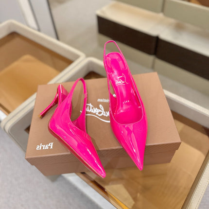 CHRISTIAN LOUBOUTIN 26S SLINGBACK HEELS 85 MM IN DARK PINK PATENT CALFSKIN