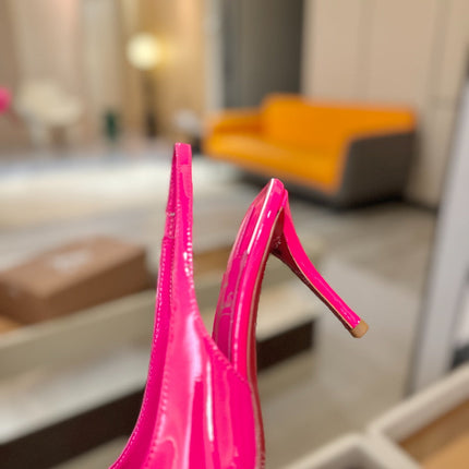 CHRISTIAN LOUBOUTIN 26S SLINGBACK HEELS 85 MM IN DARK PINK PATENT CALFSKIN