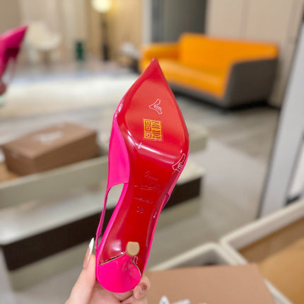 CHRISTIAN LOUBOUTIN 26S SLINGBACK HEELS 85 MM IN DARK PINK PATENT CALFSKIN