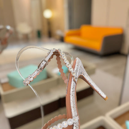 AQUAZZURA 26S STRAPPY HIGH HEELS 105 MM IN SILVER TEXTURED LEATHER