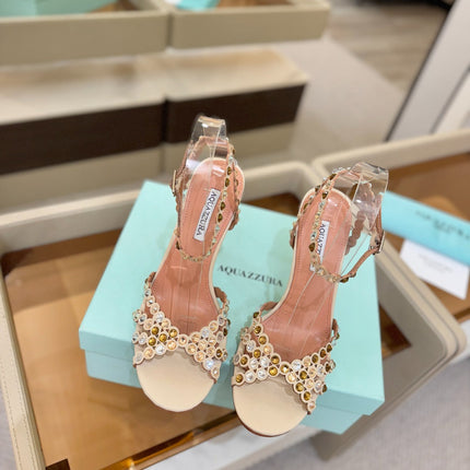 AQUAZZURA 26S STRAPPY HIGH HEELS 105 MM IN BEIGE LAMBSKIN
