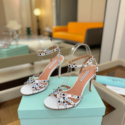 AQUAZZURA 26S STRAPPY HIGH HEELS 105 MM IN WHITE LAMBSKIN
