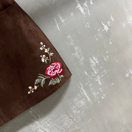RALPH LAUREN 26S FLORAL-EMBROIDERED SUEDE MINI SKIRT 575