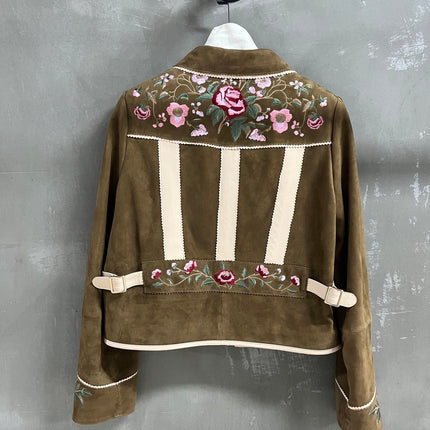 RALPH LAUREN 26S FLORAL-EMBROIDERED SUEDE JACKET 574
