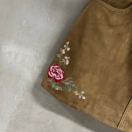 RALPH LAUREN 26S FLORAL-EMBROIDERED SUEDE MINI SKIRT 573