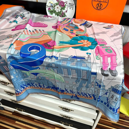 HERMES 26S PRINTED SQUARE SCARF 90 IN SILK 307340
