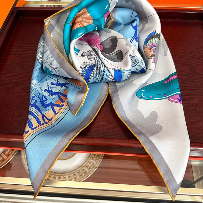 HERMES 26S PRINTED SQUARE SCARF 90 IN SILK 307340