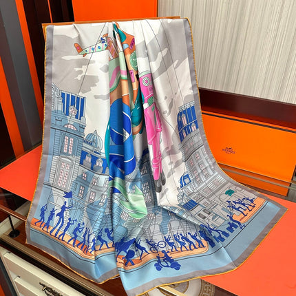 HERMES 26S PRINTED SQUARE SCARF 90 IN SILK 307340