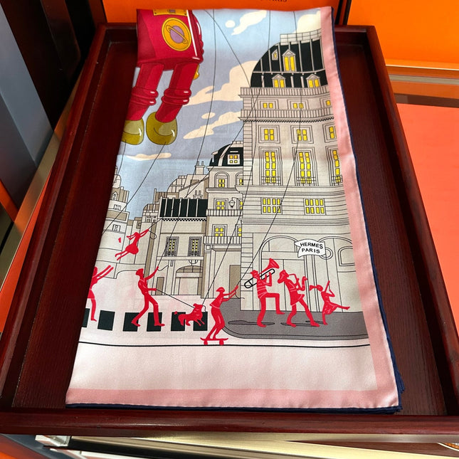HERMES 26S PRINTED SQUARE SCARF 90 IN SILK 307341