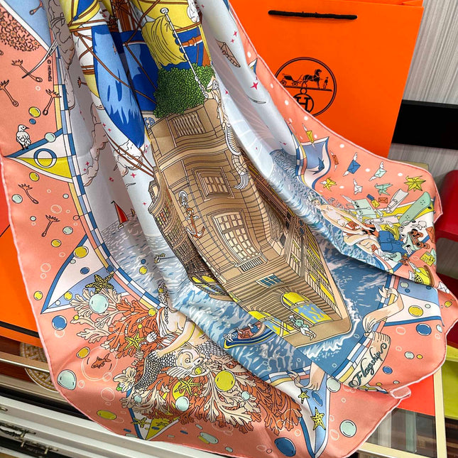 HERMES 26S PRINTED SQUARE SCARF 90 IN SILK 312024