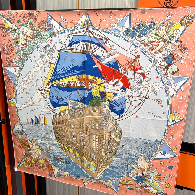 HERMES 26S PRINTED SQUARE SCARF 90 IN SILK 312024