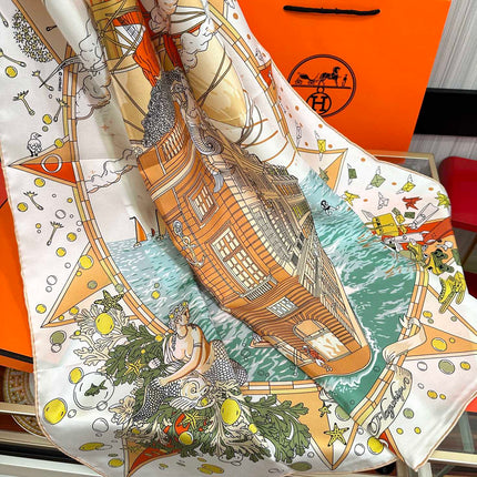HERMES 26S PRINTED SQUARE SCARF 90 IN SILK 312025