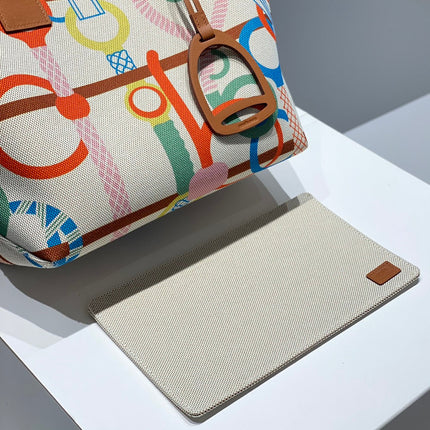 STEEPLE 28 BAG IN COLORFUL CANVAS AND BROWN SWIFT LEATHER