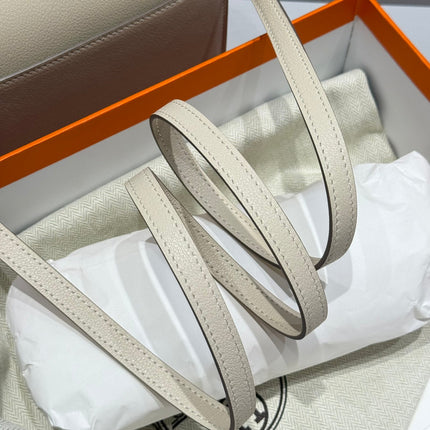 HM ROULIS 18 MINI BAG IN BEIGE CALFSKIN SILVER-TONE HARDWARE