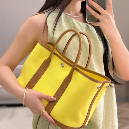 GARDEN PARTY 30CM IN YELLOW TOILETS COTTON CANVAS AND BEIGE MARFA CALFSKIN