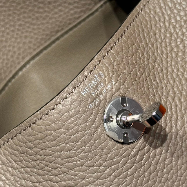 HERMES 25S MINI LINDY 19 IN ETOUPE EPSOM CALFSKIN SILVER HARDWARE