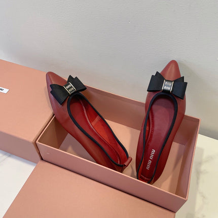 MIUMIU 26S BALLET FLATS IN DARK RED CALFSKIN WITH BOW