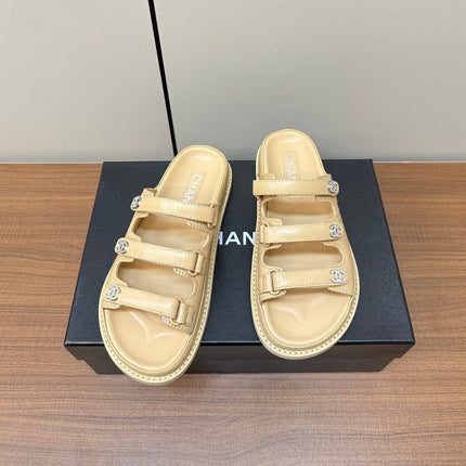 dad sandals cream 3 rows lambskin mules