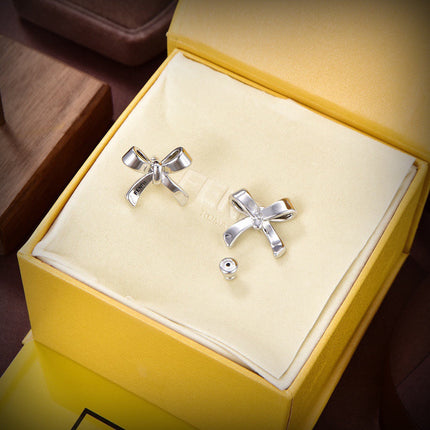 FENDI 26S RIBBON STUD EARRINGS IN SILVER TONE METAL 629091