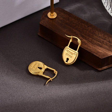 MIUMIU 26S PADLOCK DROP EARRINGS IN GOLD TONE METAL 630015