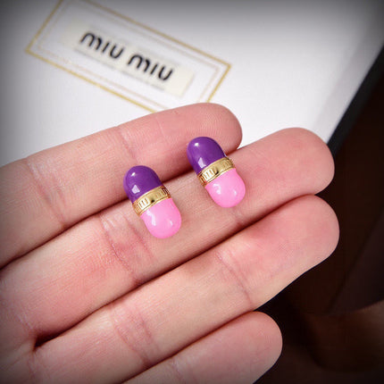 MIUMIU 26S CAPSULE STUD EARRINGS IN ENAMEL AND GOLD TONE METAL 631792