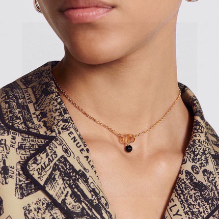 CD 26S CD LOGO BLACK BEAD DROP NECKLACE IN GOLD TONE METAL 631856