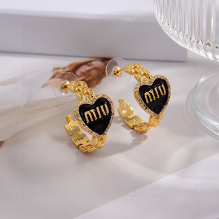 MIUMIU 26S MIU HEART LOGO HOOP EARRINGS WITH CRYSTALS IN GOLD TONE METAL 633205