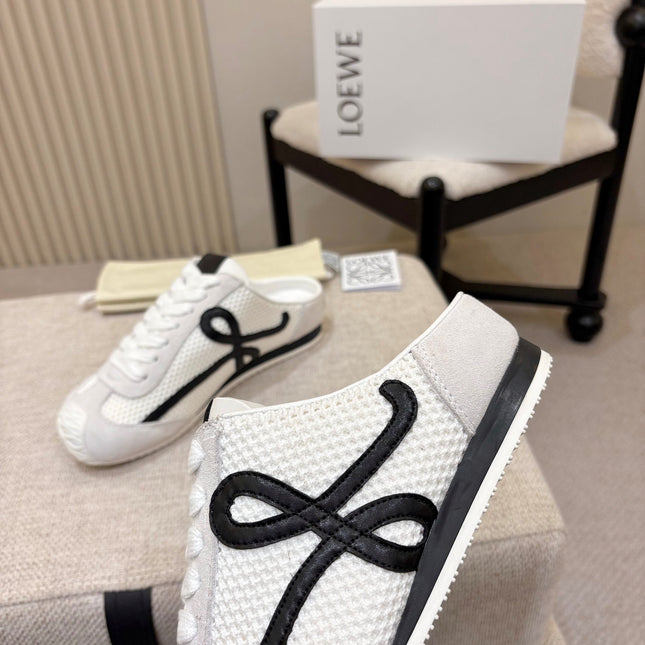 LOEWE 26S MULE SNEAKERS IN WHITE BLACK SUEDE AND MESH