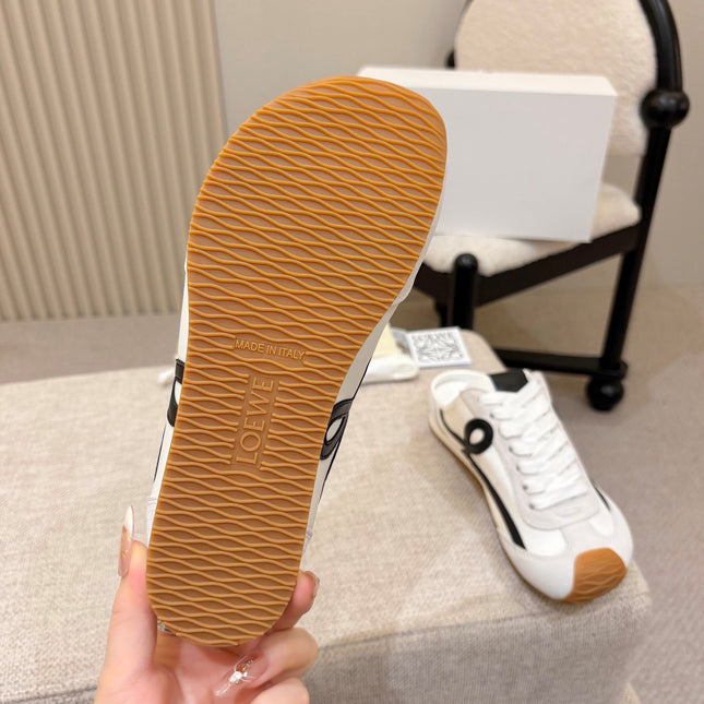 LOEWE 26S MULE SNEAKERS IN WHITE BLACK SUEDE AND NYLON