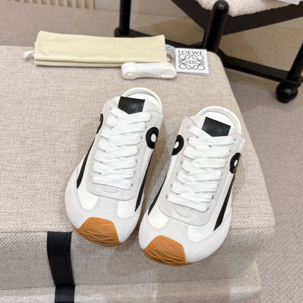 LOEWE 26S MULE SNEAKERS IN WHITE BLACK SUEDE AND NYLON